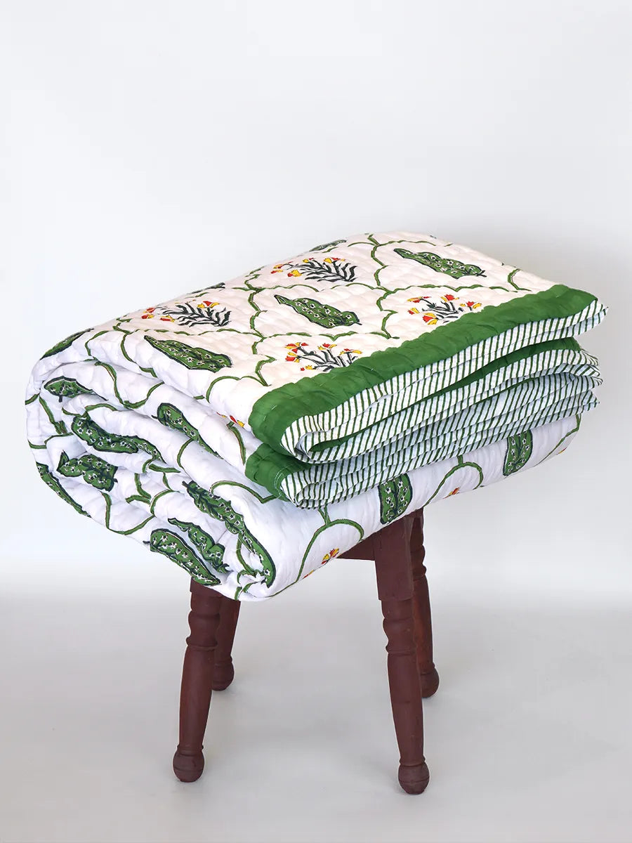 Floral hand block printed organic cotton quilt — The Jaipur Wala