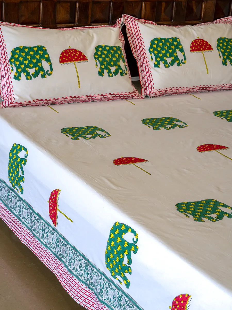 Elephant & Umbrella Organic Percale Cotton Sheet Set