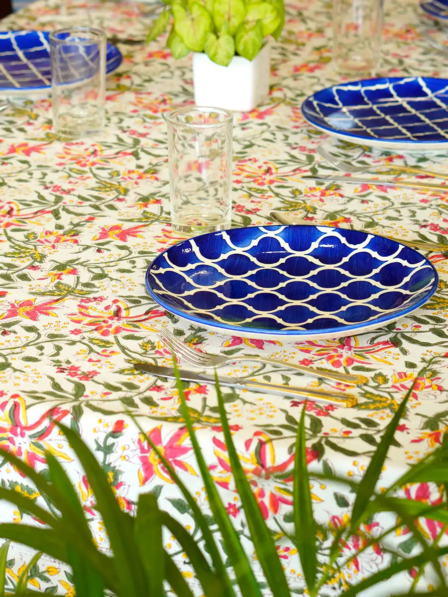 Blooming Garden Hand Block Printed Tablecloth