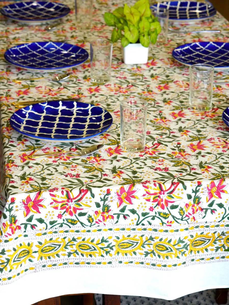Blooming Garden Hand Block Printed Tablecloth