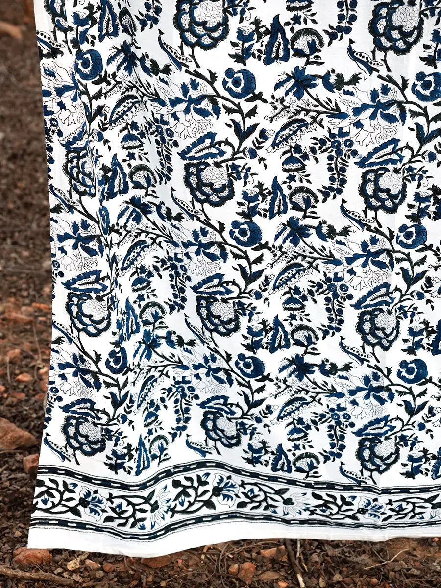 Blue Ivory Cotton Curtain