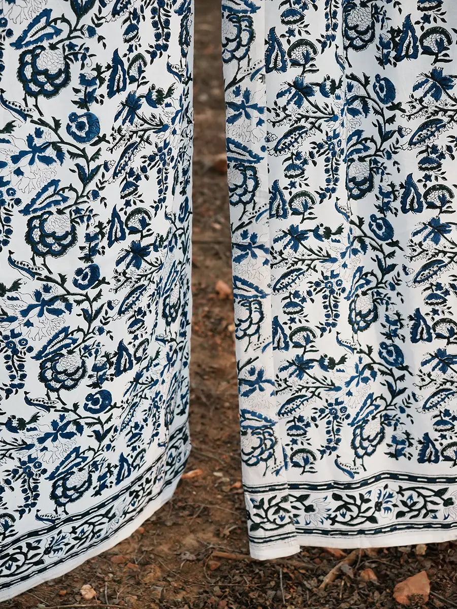 Blue Ivory Cotton Curtain