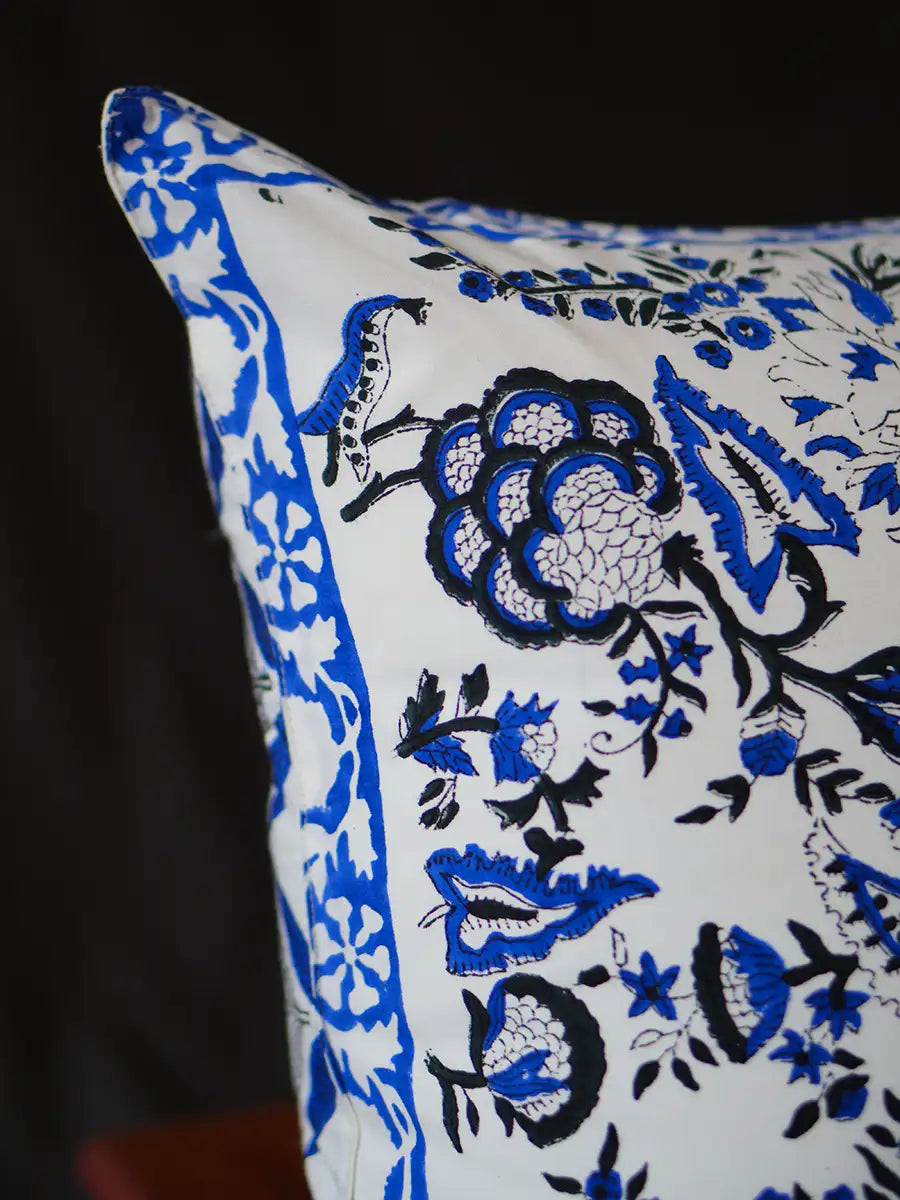 Blue Hand block percale pillow cover