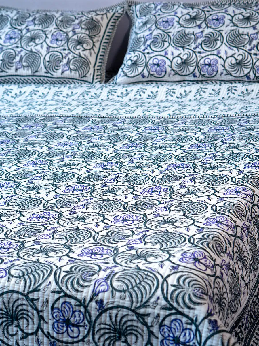 Blue Jaal Organic Cotton Bedspread