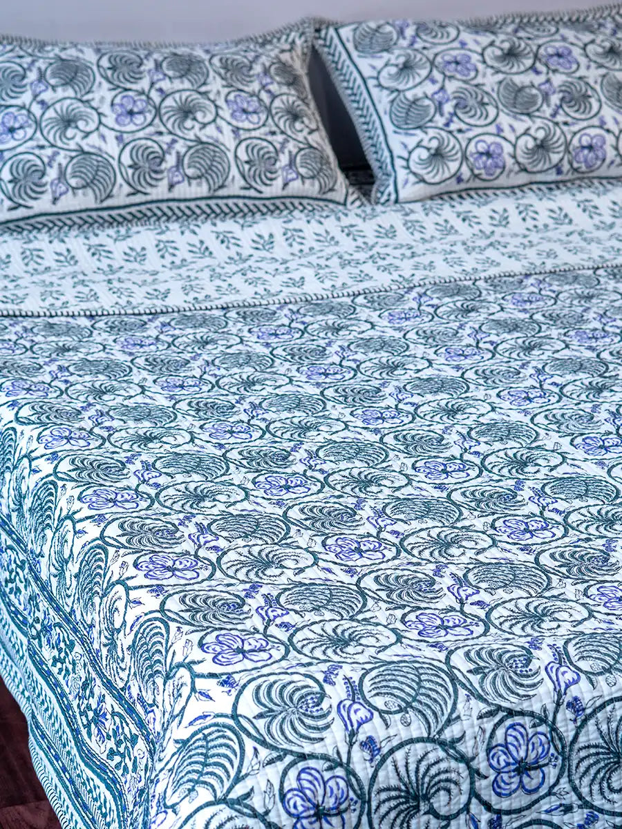 Blue Jaal Organic Cotton Bedspread