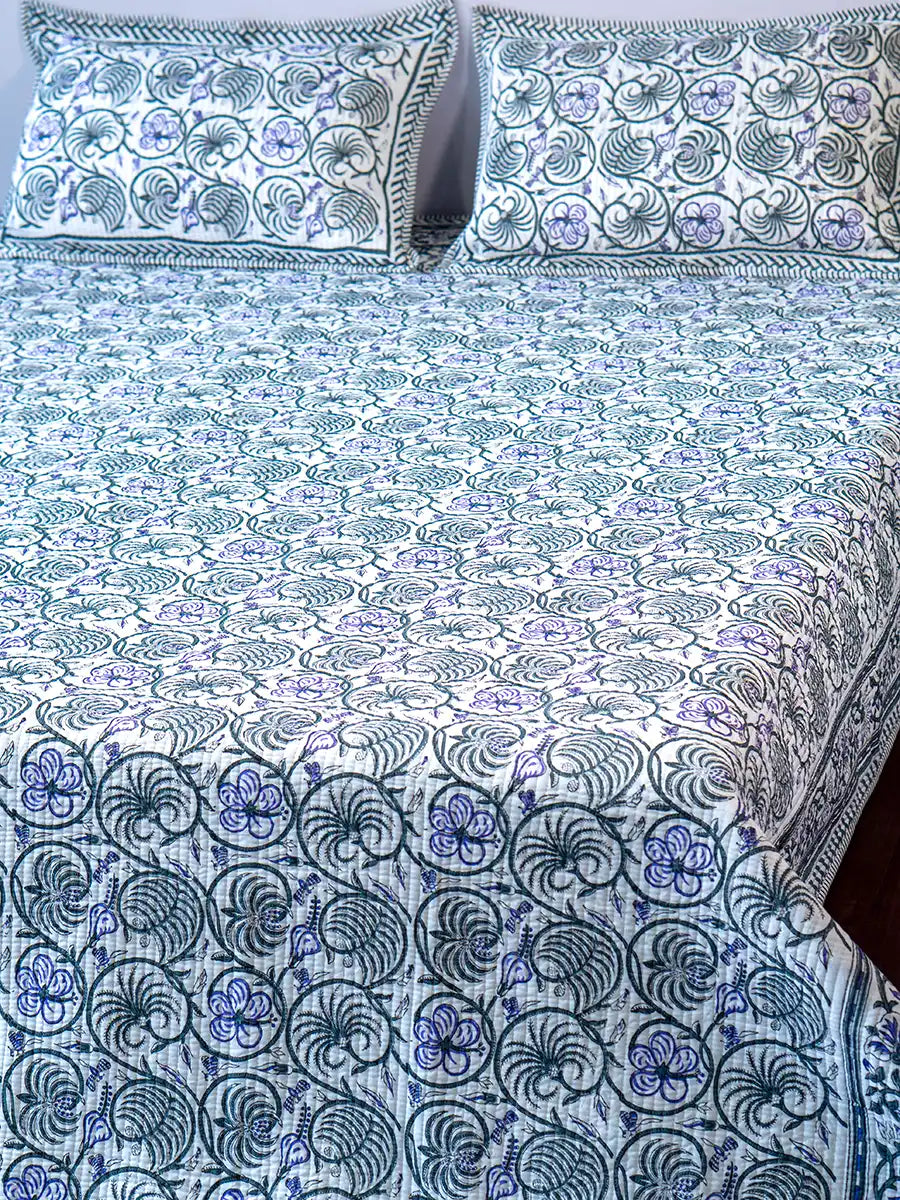 Blue Jaal Organic Cotton Bedspread