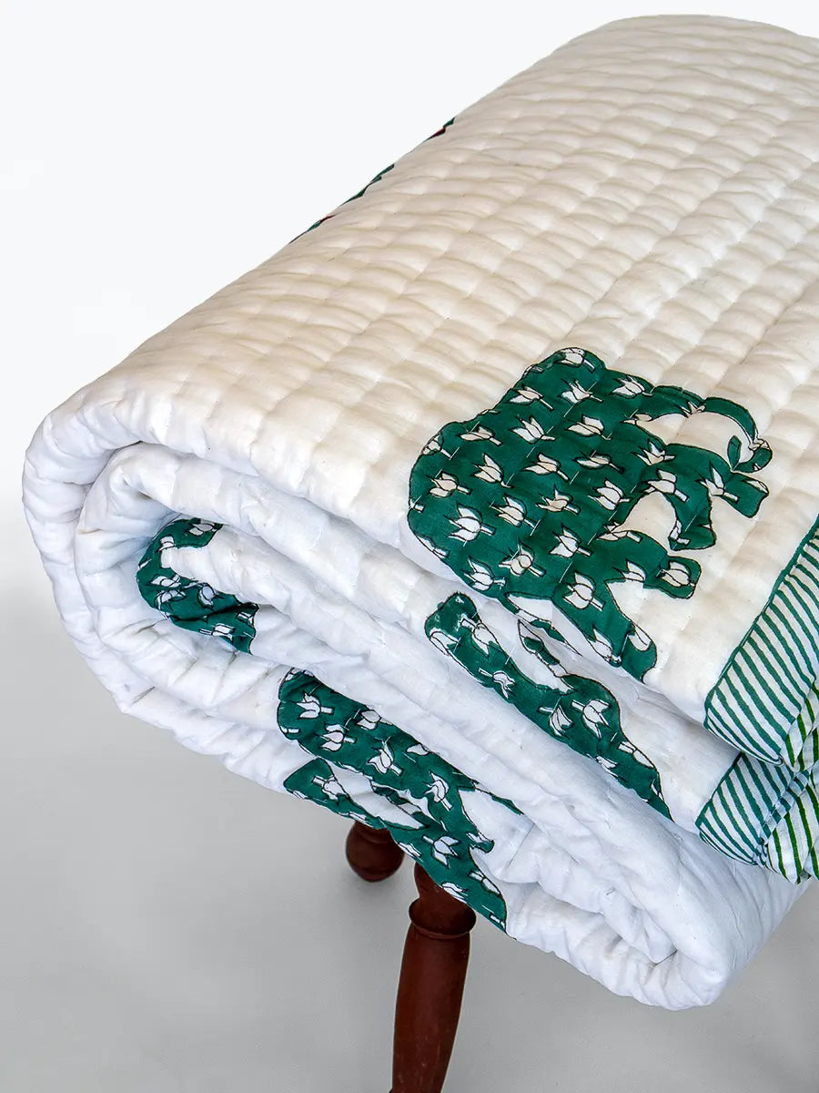 Elephant Handstitched Organic Quilt