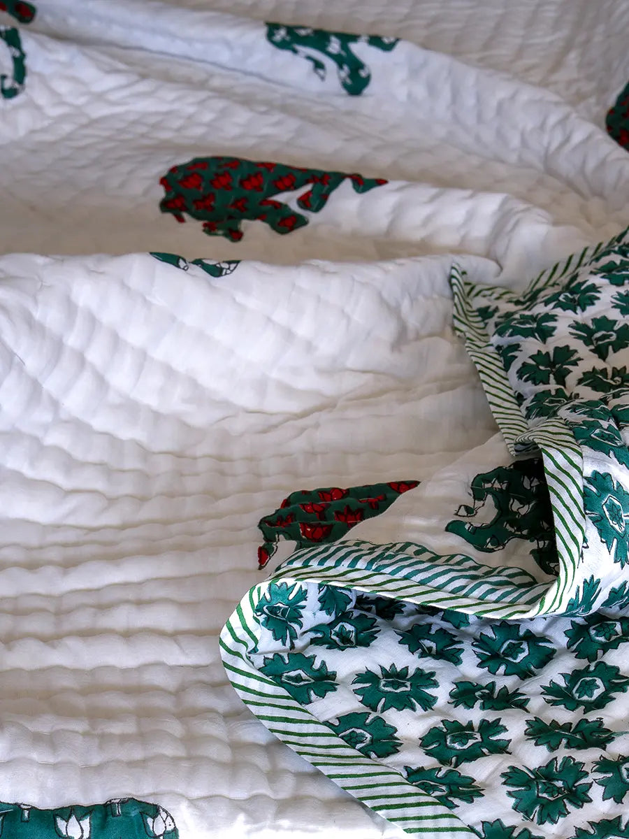 Elephant Handstitched Organic Quilt