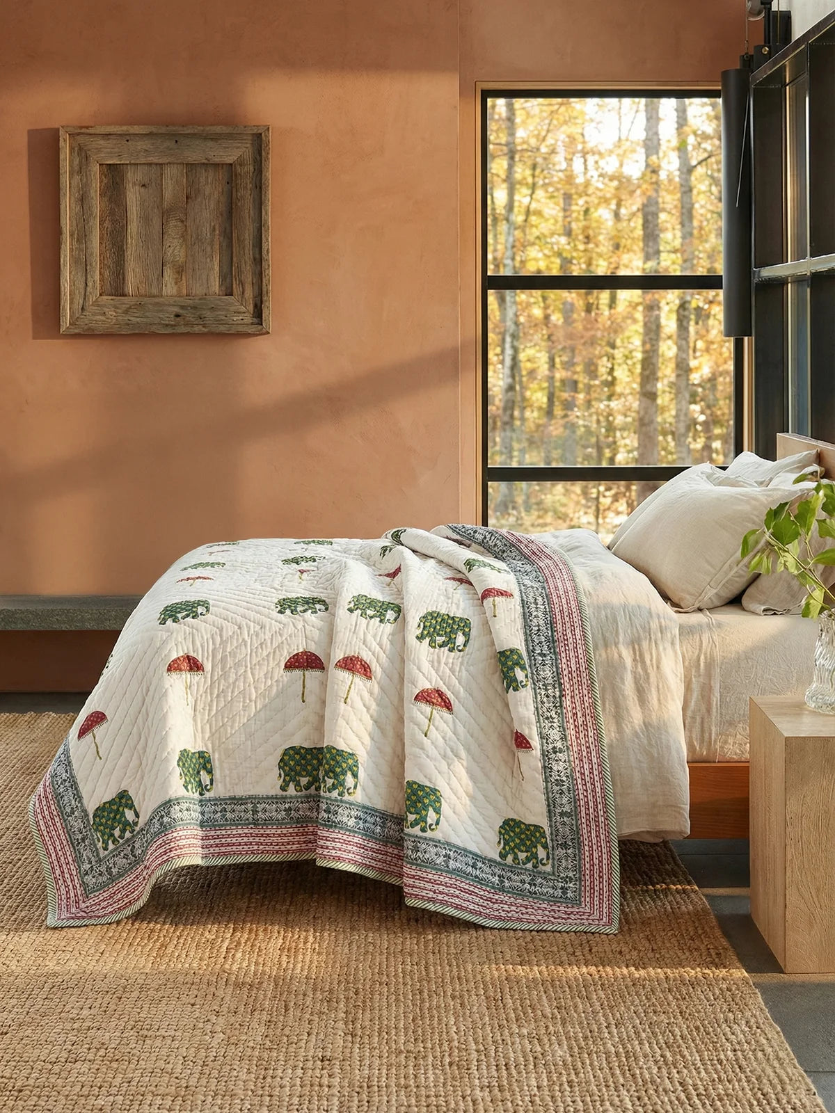 Elephant Umbrella Hand Block Printed Quilt