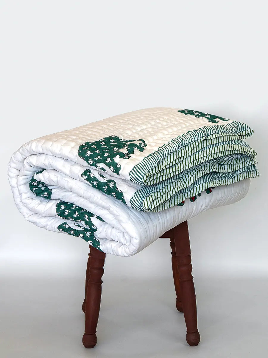 Elephant Handstitched Organic Quilt