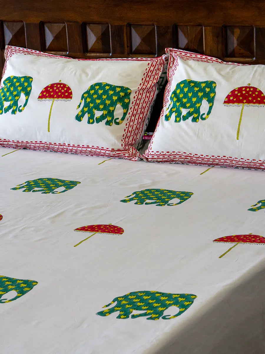 Elephant & Umbrella Organic Percale Cotton Sheet Set