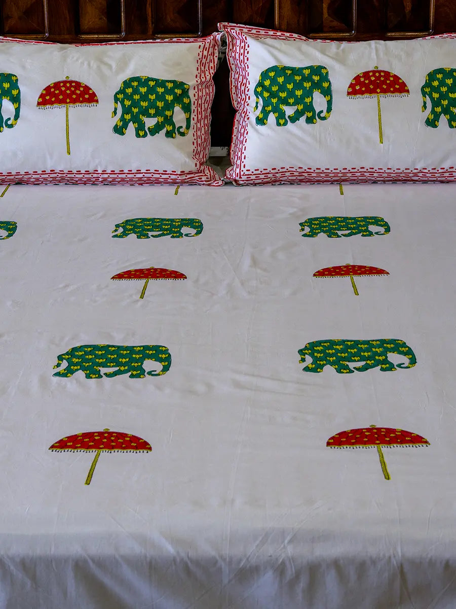 Elephant & Umbrella Organic Percale Cotton Sheet Set