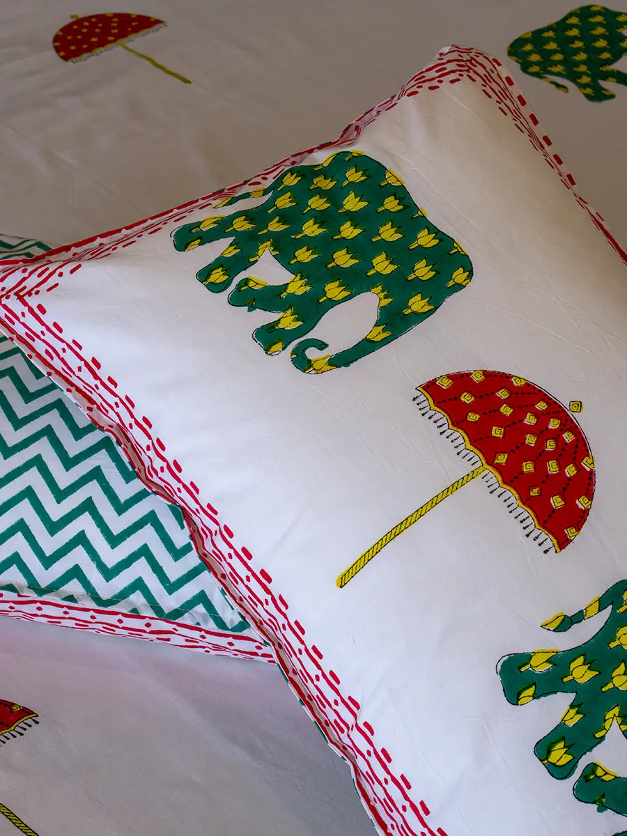 Elephant & Umbrella Organic Percale Cotton Sheet Set