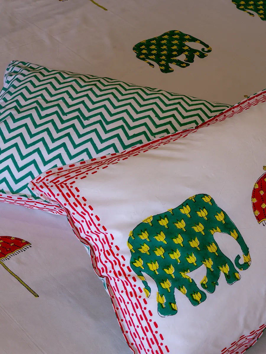 Elephant & Umbrella Organic Percale Cotton Sheet Set