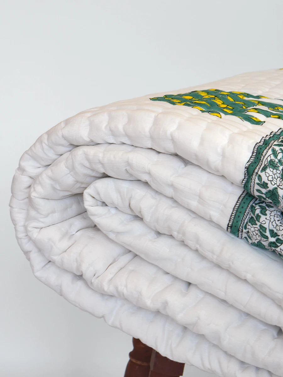 Elephant Umbrella Handstitched Organic Quilt