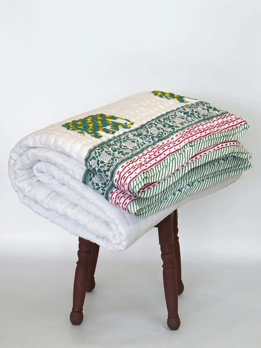Elephant Umbrella Handstitched Organic Quilt