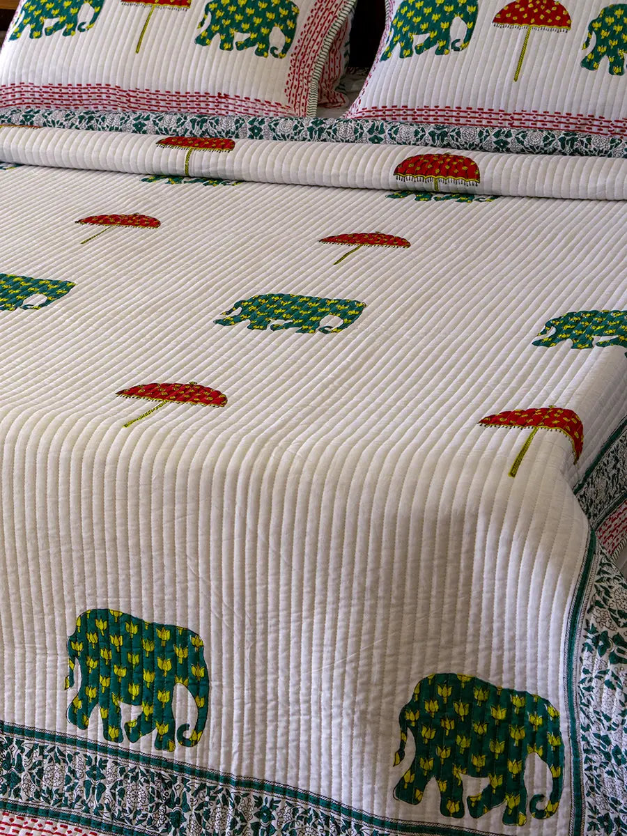 Elephant & Umbrella Organic Cotton Bedspread