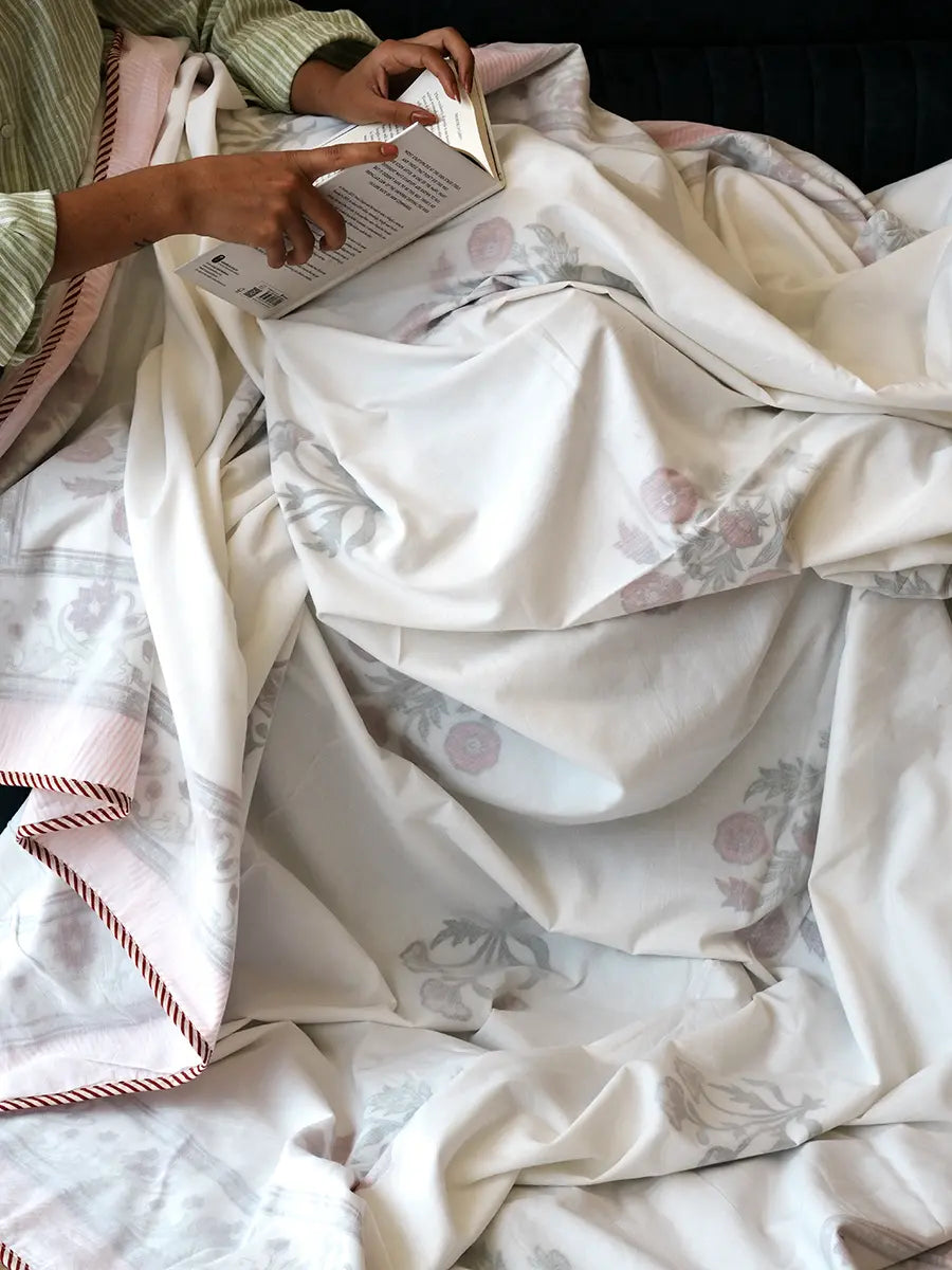 Elora Bloom Organic Muslin Blanket — Hand Block Printed