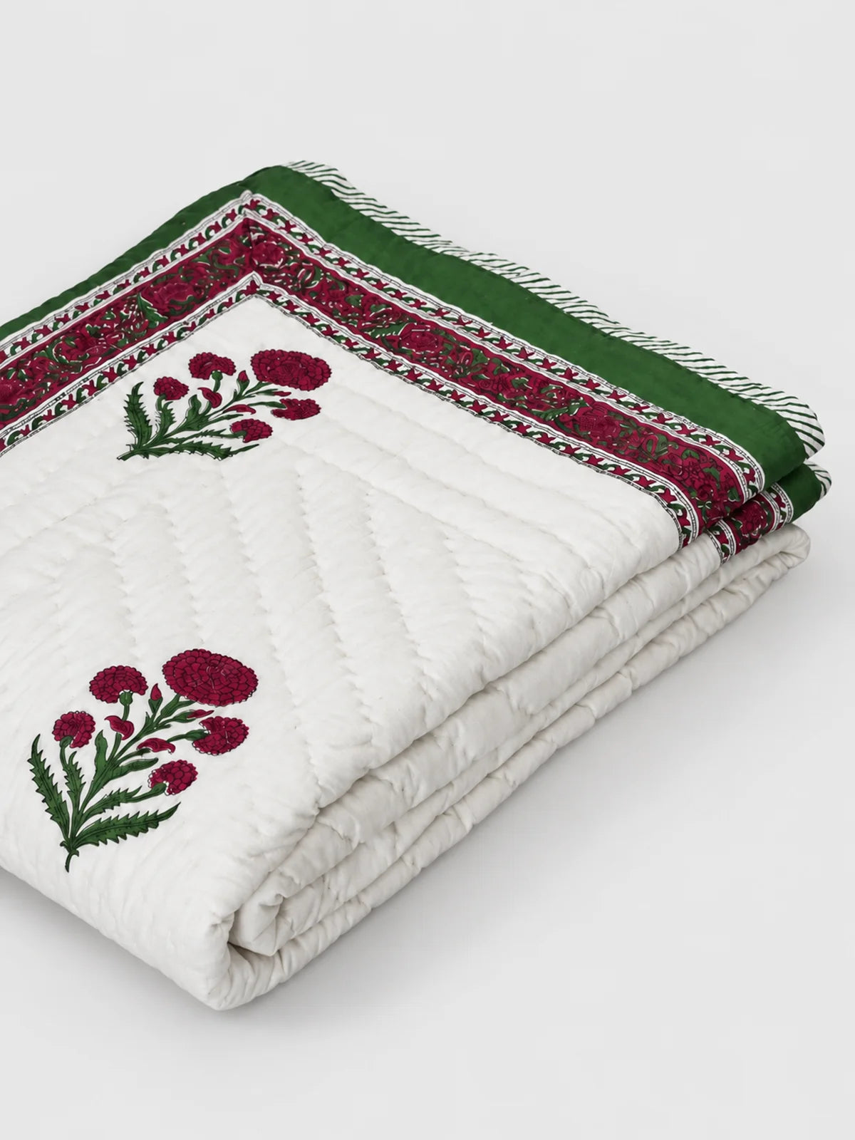 EverBloom Handstitched Hand Block Printed Organic Cotton Quilt