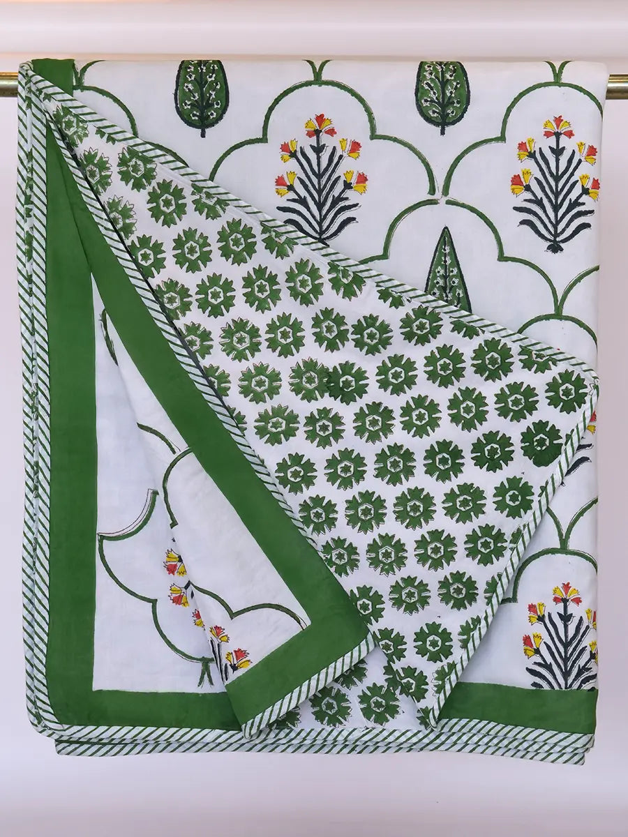 Floral Organic Mulmul Blanket — Hand Block Printed