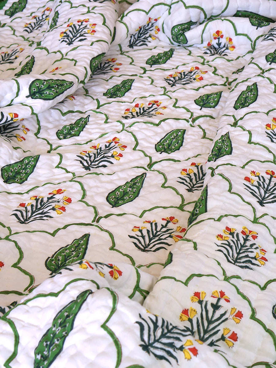 Floral Handstiched Organic Quilt