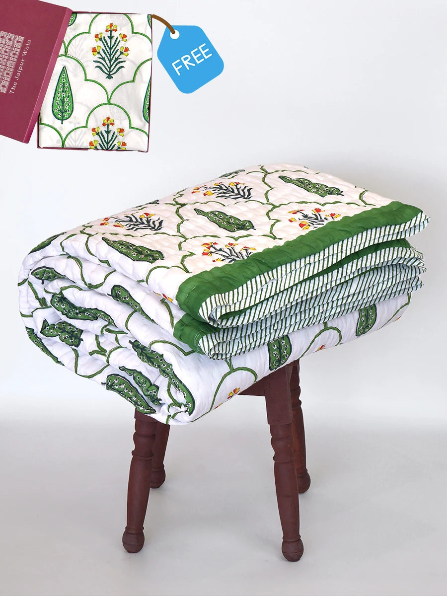 Floral Hand Handstiched Organic Quilt + Free Matching Sheet Set