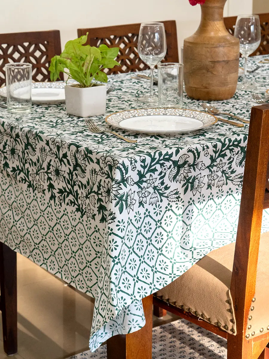 Forest Bloom Hand Block Printed Tablecloth