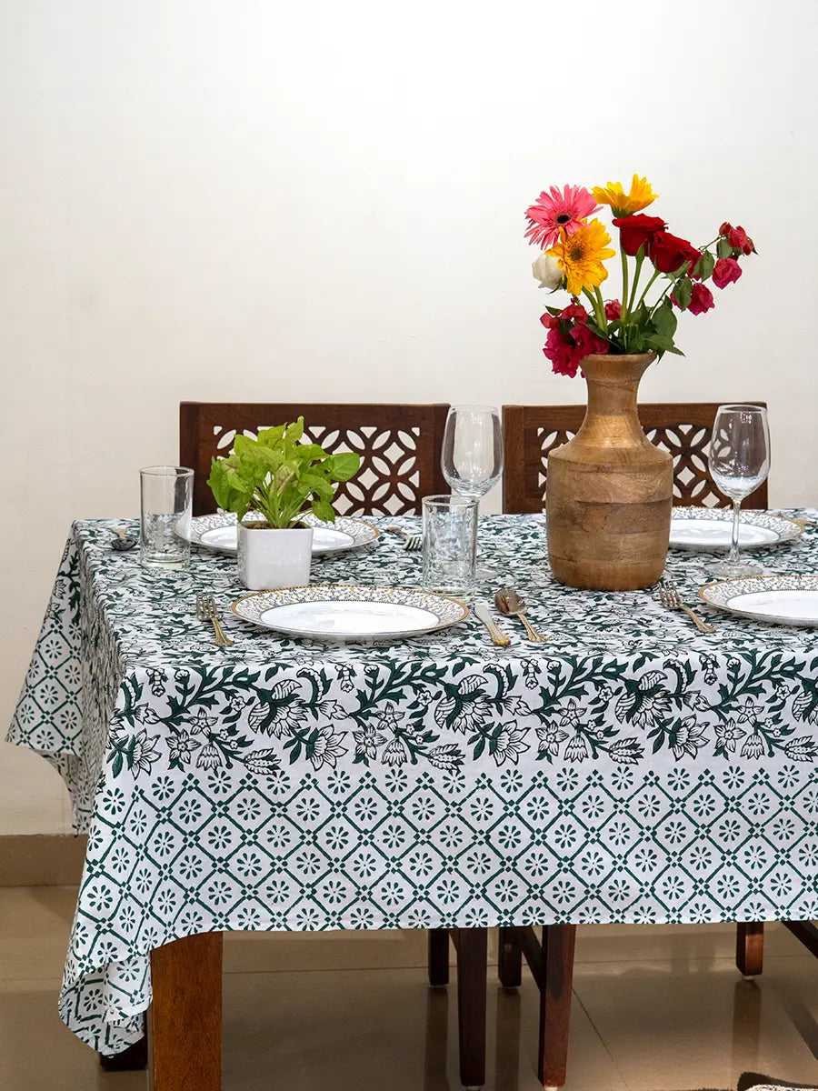 Forest Bloom Hand Block Printed Tablecloth