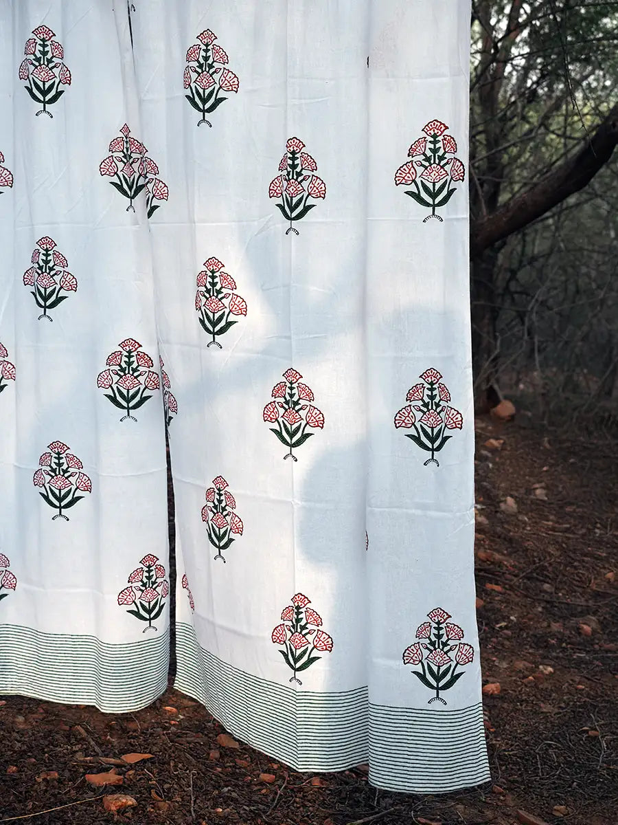 Green Blossom Cotton Curtain