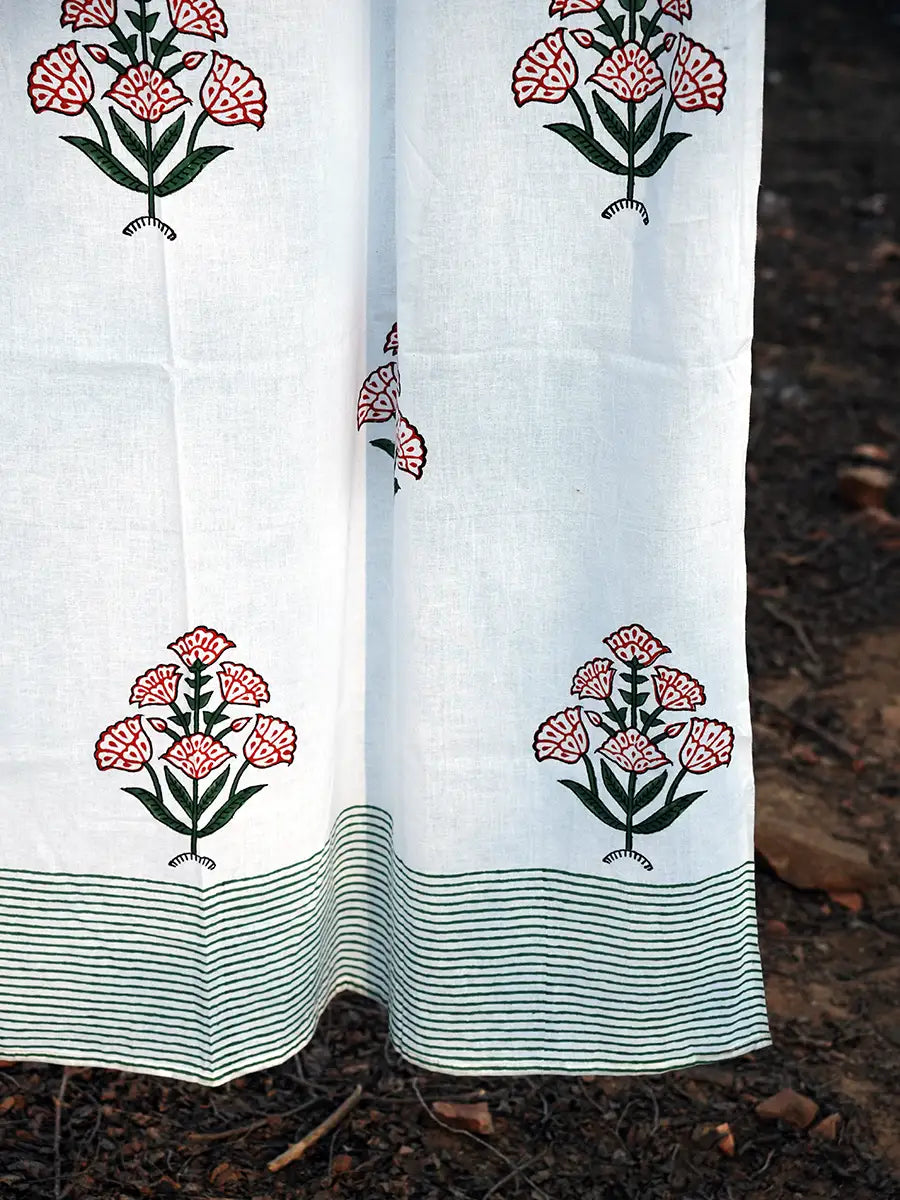 Green Blossom Cotton Curtain
