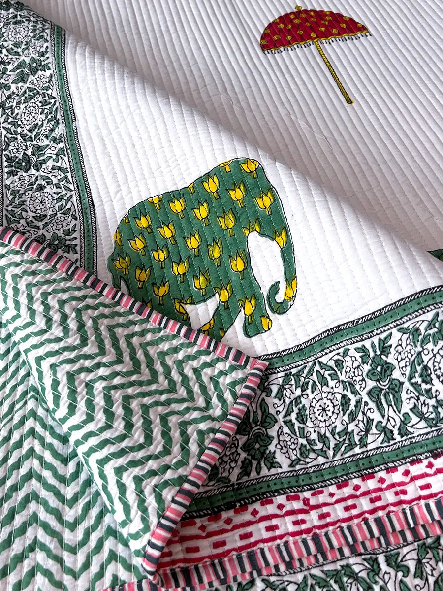 Elephant & Umbrella Organic Cotton Bedspread