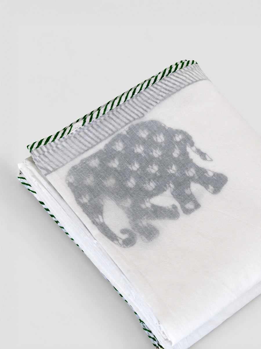 Elephant Organic Muslin Blanket — Hand Block Printed