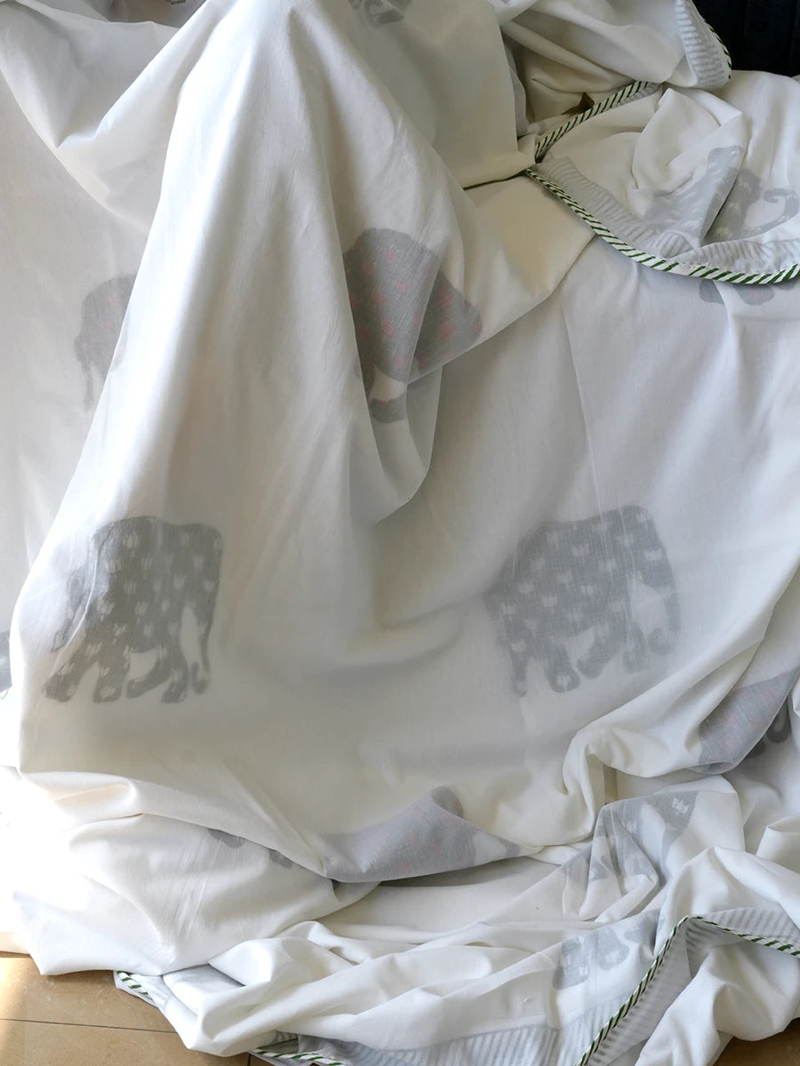 Elephant Organic Muslin Blanket — Hand Block Printed