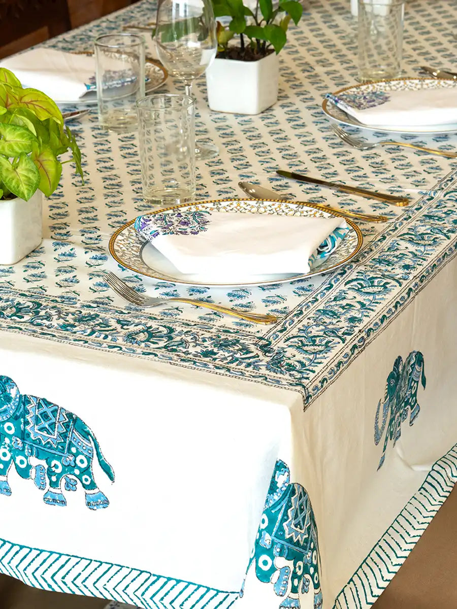 Heritage Elephant Hand Block Printed Tablecloth