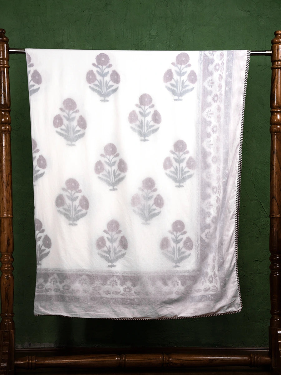 Lilac Bloom Organic Muslin Blanket — Hand Block Printed