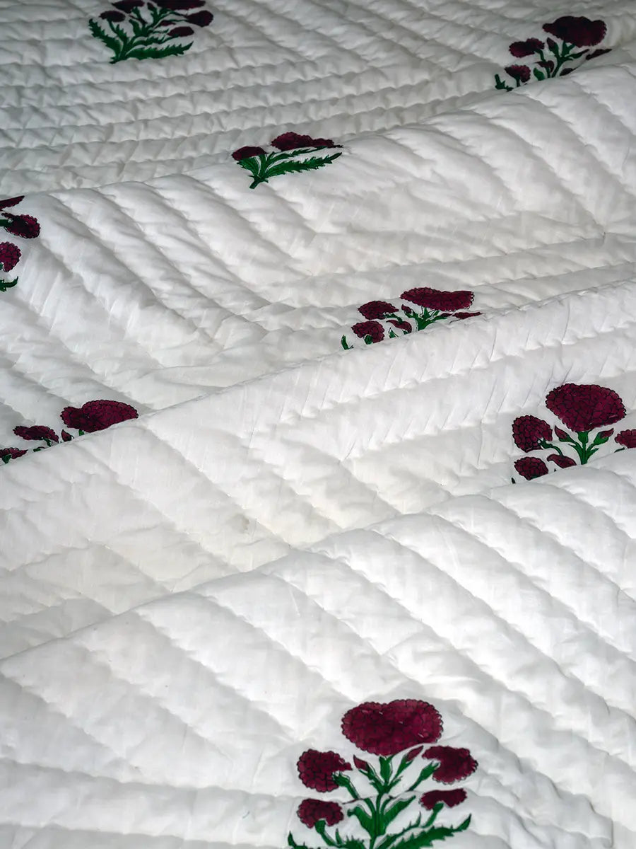 EverBloom Handstitched Hand Block Printed Organic Cotton Quilt