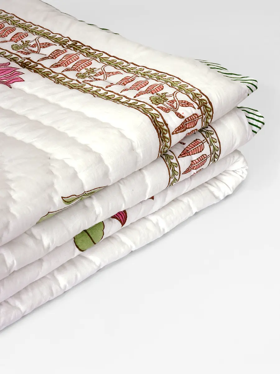 Padma Handstitched Hand Block Printed Organic Cotton Quilt