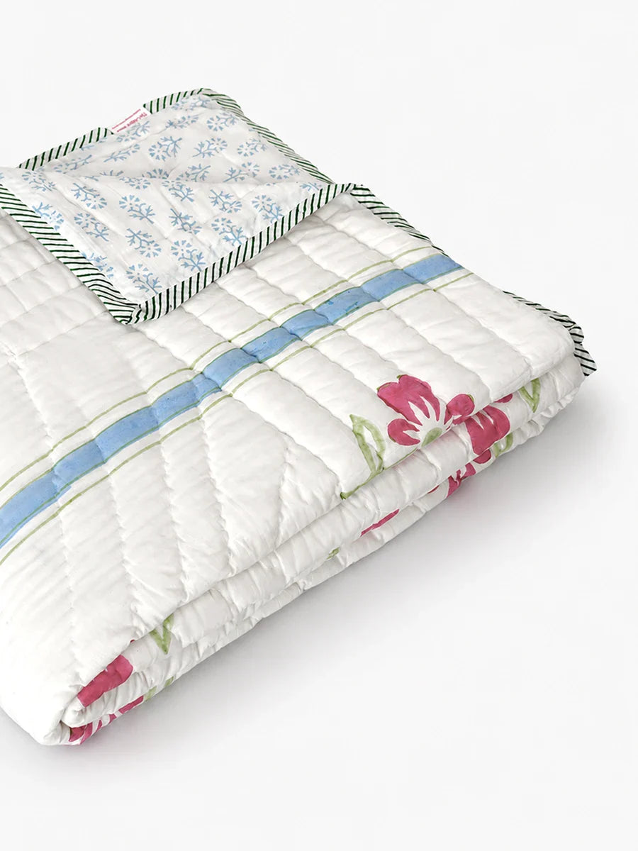 Bahar Bagh Handstitched Hand Block Printed Organic Cotton Quilt