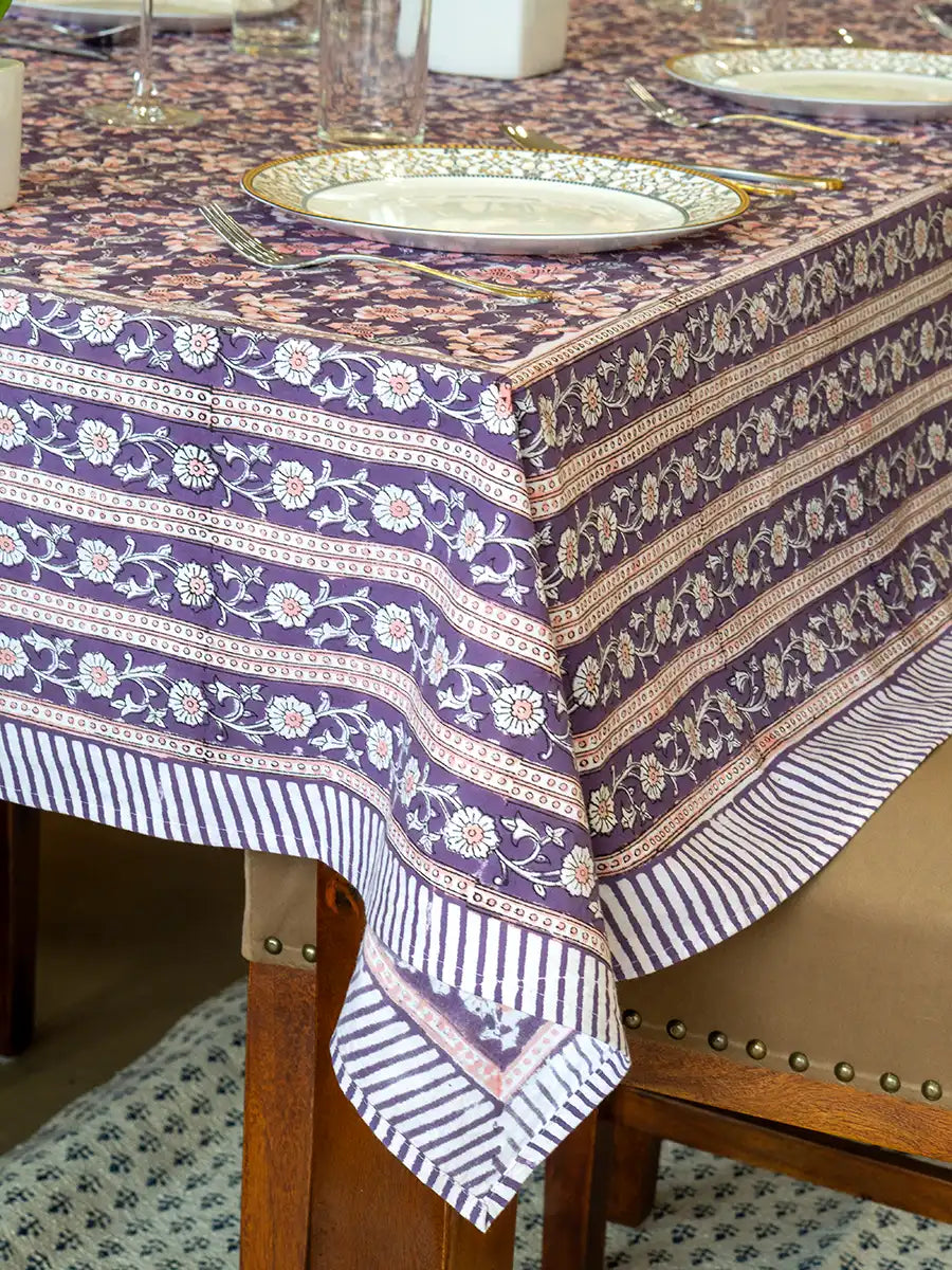 Regal Flora Hand Block Printed Tablecloth