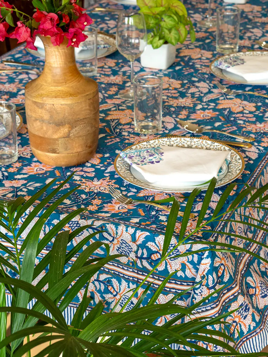 Royal Bloom Hand Block Printed Tablecloth