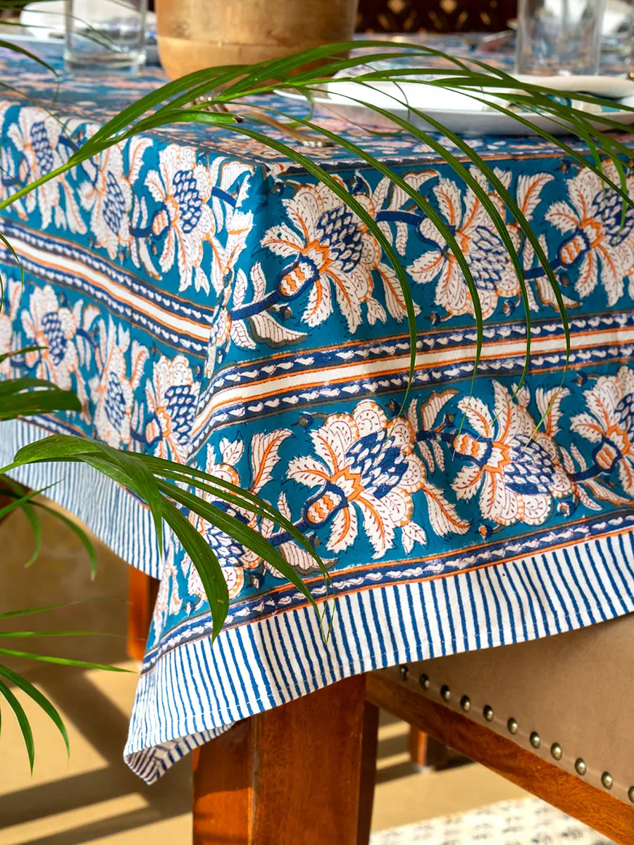 Royal Bloom Hand Block Printed Tablecloth