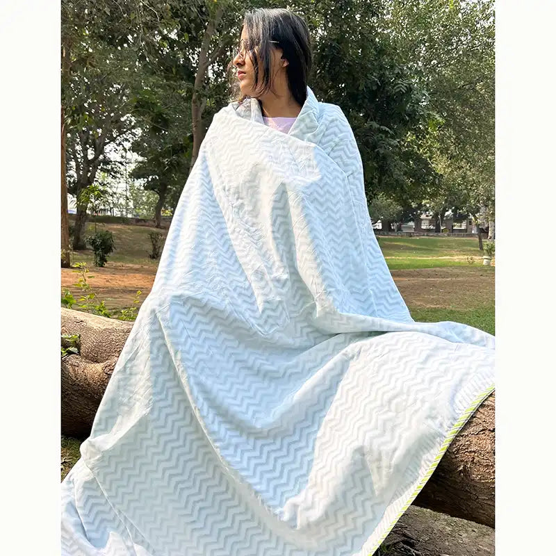 Wavey Organic Hand Block Printed Blanket