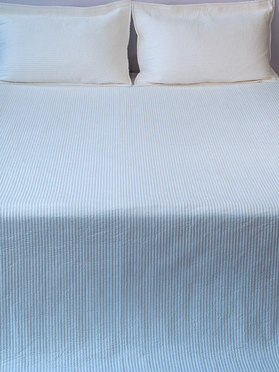 White Kantha Organic Cotton Bedspread
