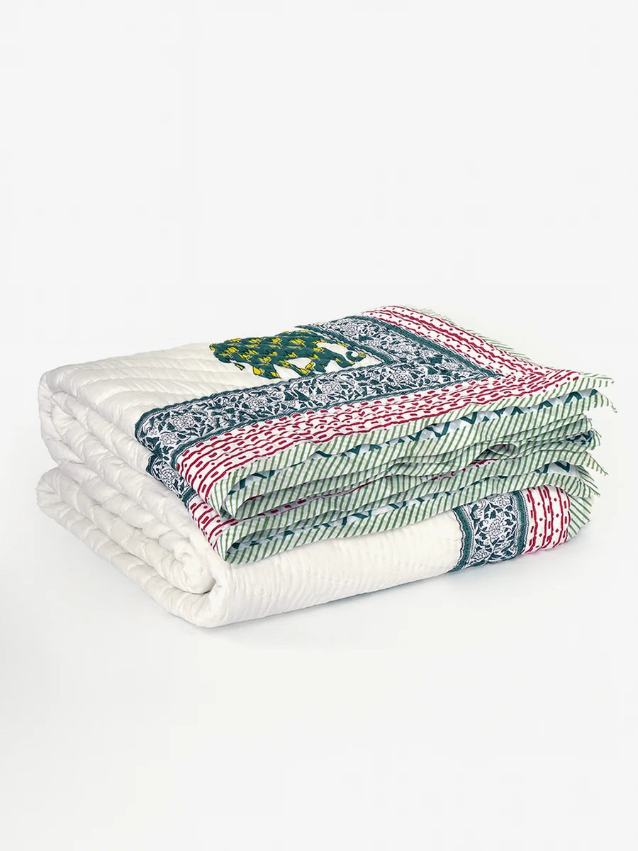 Elephant Umbrella Hand Block Printed Quilt