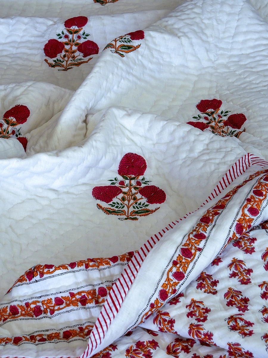 Dahlia Handstitched Organic Quilt