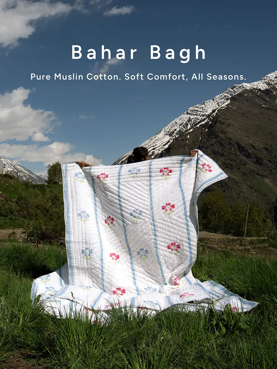 Bahar Bagh Handstitched Hand Block Printed Organic Cotton Quilt