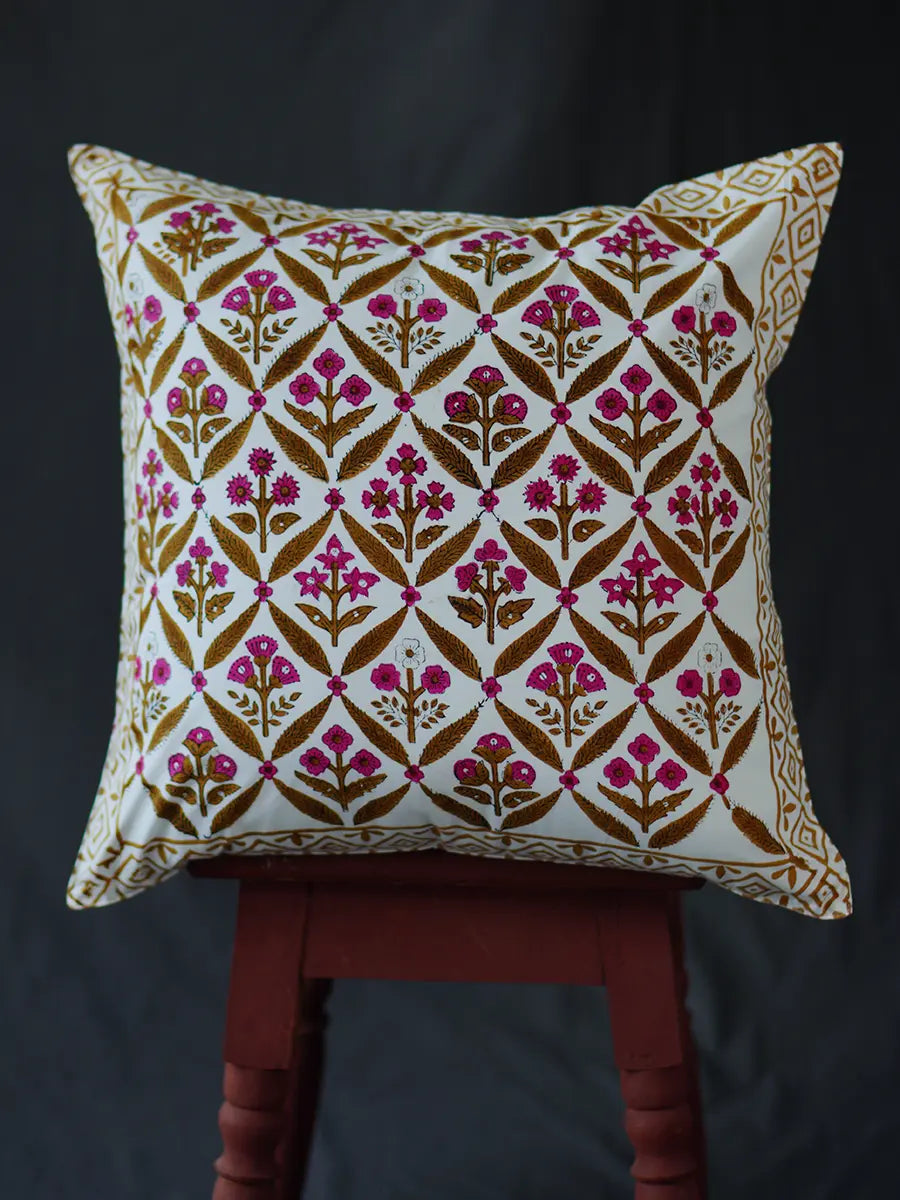 Bagh-e-Noor Hand block percale pillow cover