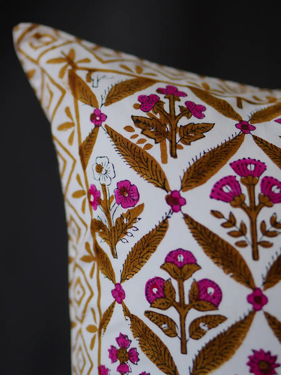 Bagh-e-Noor Hand block percale pillow cover