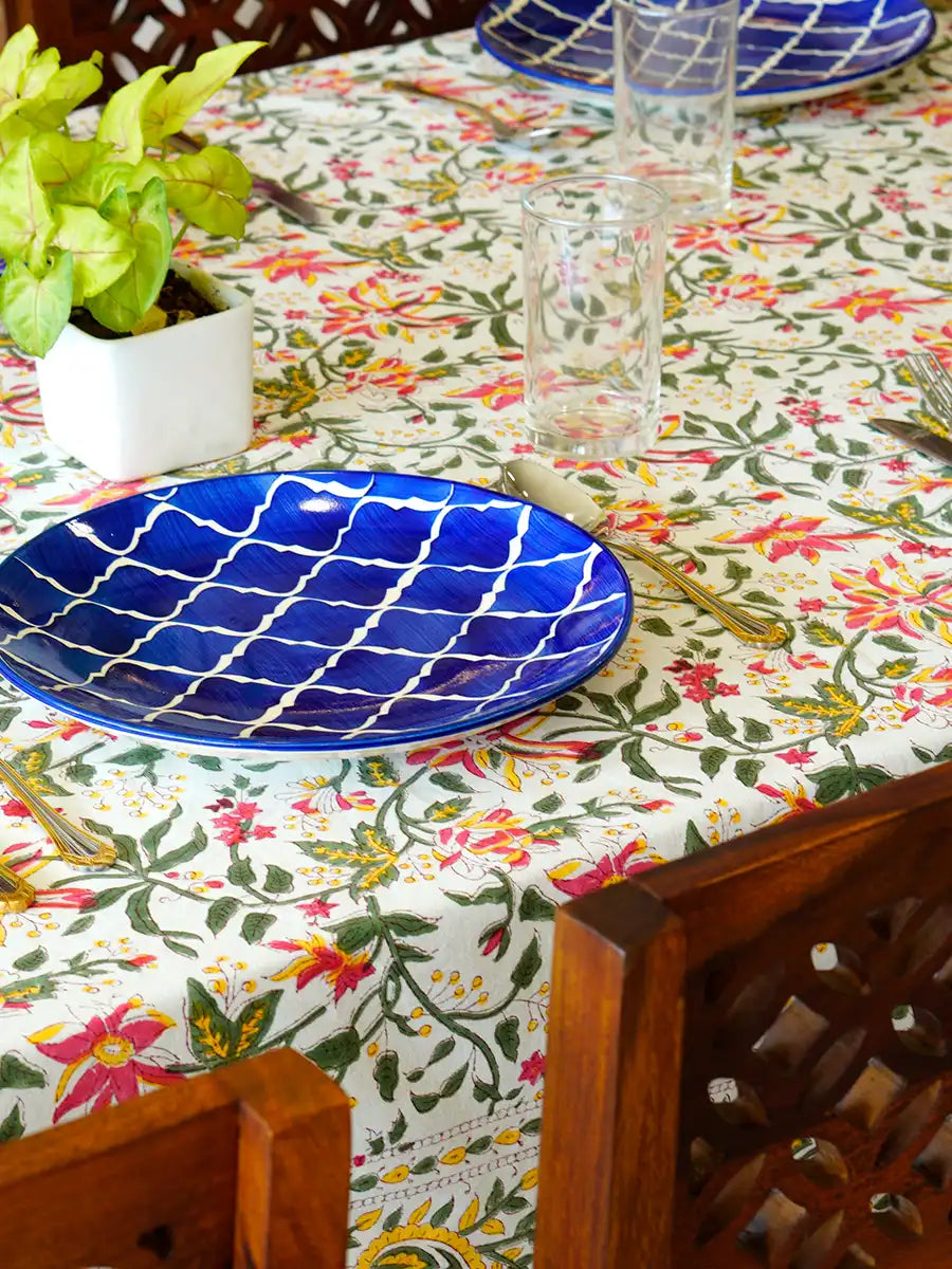 Blooming Garden Hand Block Printed Tablecloth