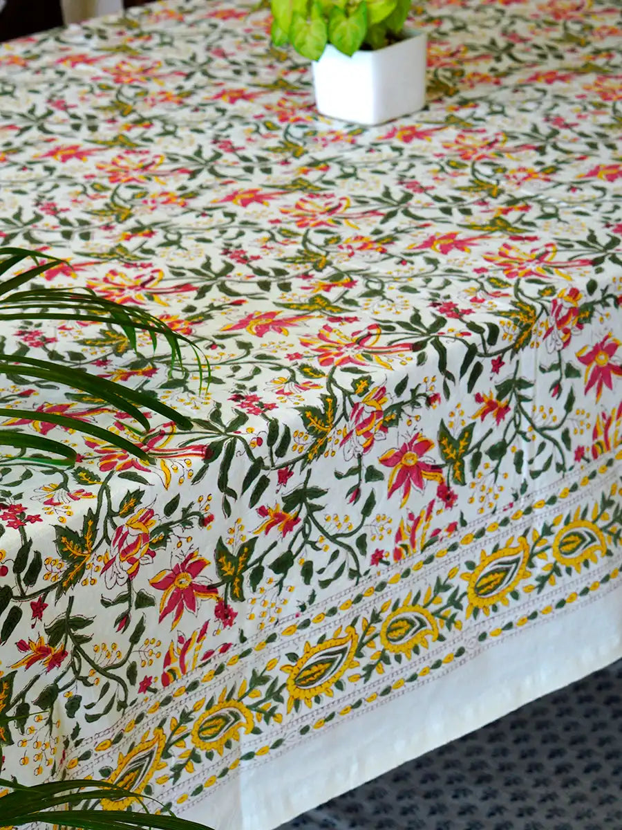 Blooming Garden Hand Block Printed Tablecloth